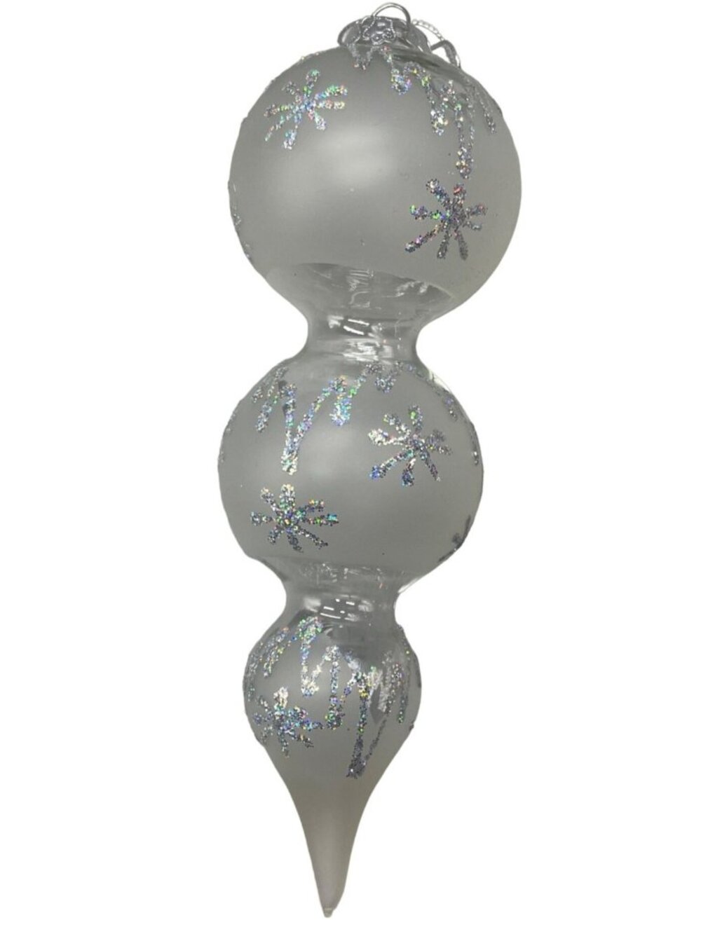 3 ball final Christmas tree ornament snow flake silver frosted 8" pointed READ